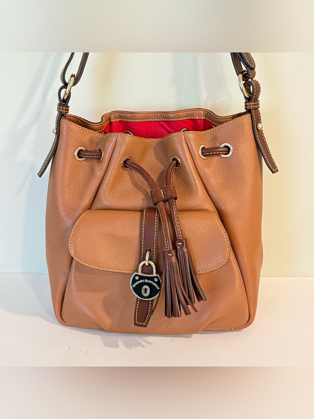 Vintage Dooney & Bourke Leather Tassel Brown Tan Purse Shoulder Bucket Bag